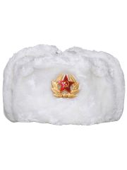 Russische Wintermütze weiß mit Abzeichen