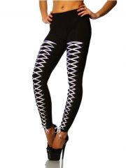Leggings schwarz mit weißer Schnürung