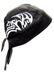 Bandana Cap Kunstleder schwarz Tribal