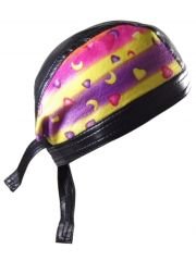 Bandana Cap Kunstleder schwarz Herz und Mond bunt