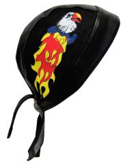 Bandana Cap Kunstleder schwarz Eagle on fire
