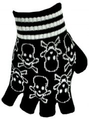 Fingerlose Handschuhe Totenköpfe weiß