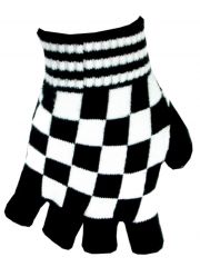 Fingerlose Handschuhe weiß schwarz kariert
