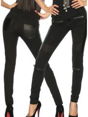 Stretchhose mit Lederimitat schwarz