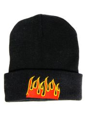 Beanie schwarz mit Flammen