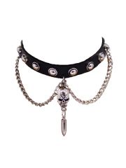 Leder Choker Halsband Patrone mit Kette