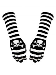 Fingerlose Stulpenhandschuhe weiß schwarz gestreift Pirat