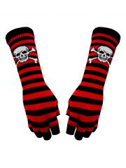 Fingerlose Stulpenhandschuhe Skull schwarz rot