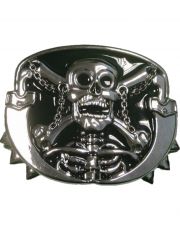 Gürtelschnalle Skull mit Schwerter und Ketten