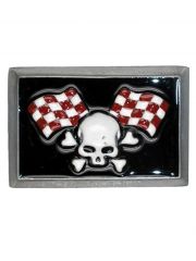 Gürtelschnalle Totenkopf mit Zielflagge