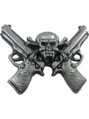 Gürtelschnalle Totenkopf mit Pistolen