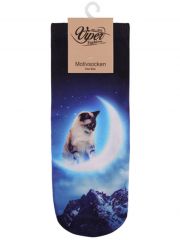 Sneaker Socken bedruckt Katze mit Mond