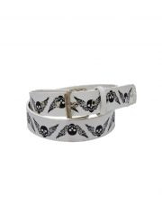 Fashion Gürtel Totenkopf mit Flügeln weiß