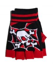 Fingerlose Handschuhe Totenkopf schwarz rot