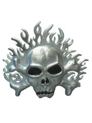 Gürtelschnalle Totenkopf mit Flammen
