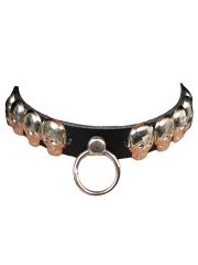 Leder Halsband Totenkopf Nieten