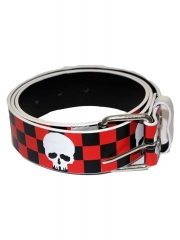 Gürtel Schachbrett mit Skull rot schwarz