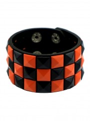 Kunstleder Armband Pyramiden Nieten schwarz orange