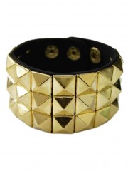 Kunstleder Armband Pyramidennieten 3 reihig gold