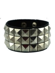 Kunstleder Armband Pyramidennieten 3 reihig schmal
