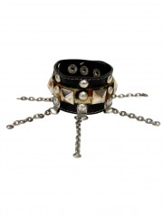 Kunstleder Armband Pyramidennieten mit Fell