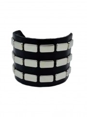 Leder Armband Flach Nieten 3 reihig