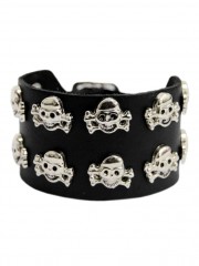 Leder Armband Skull 3 reihig