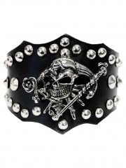 Kunstleder Armband Joker Totenkopf mit Ketten