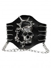 Leder Armband Totenköpfe mit Ketten