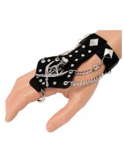 Lederarmband mit Fingerring Skelett mit Säbel