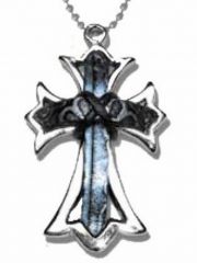 Halskette Kreuz mit Ledereinsatz blau