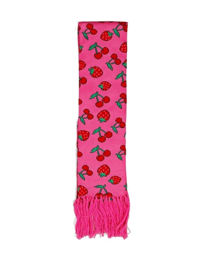 Winterschal Erdbeeren und Kirschen pink