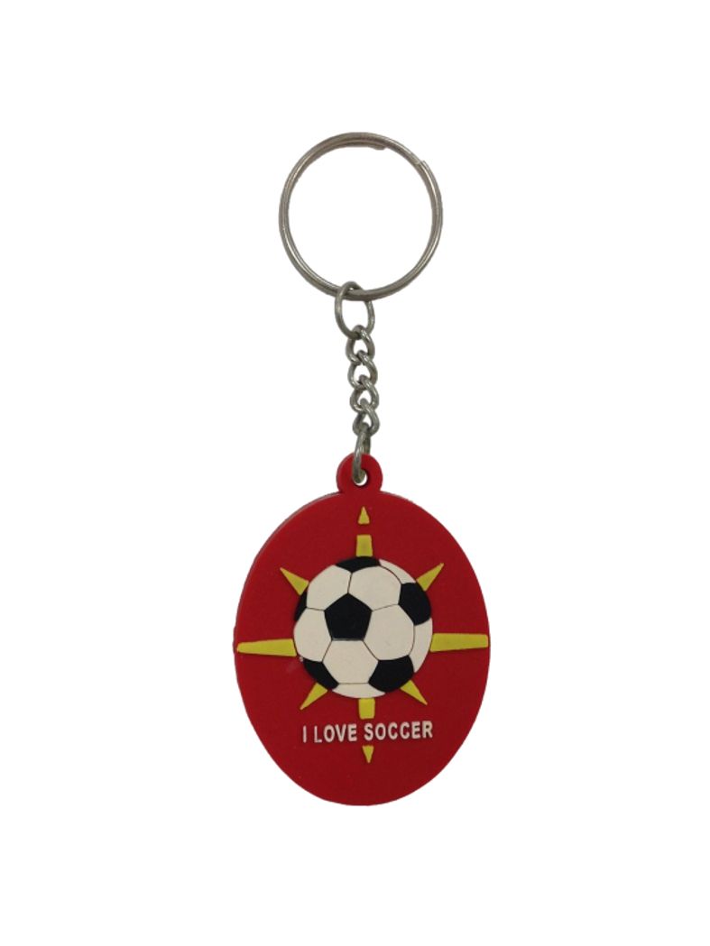 Schlüsselanhänger I Love Soccer rot aus Gummi