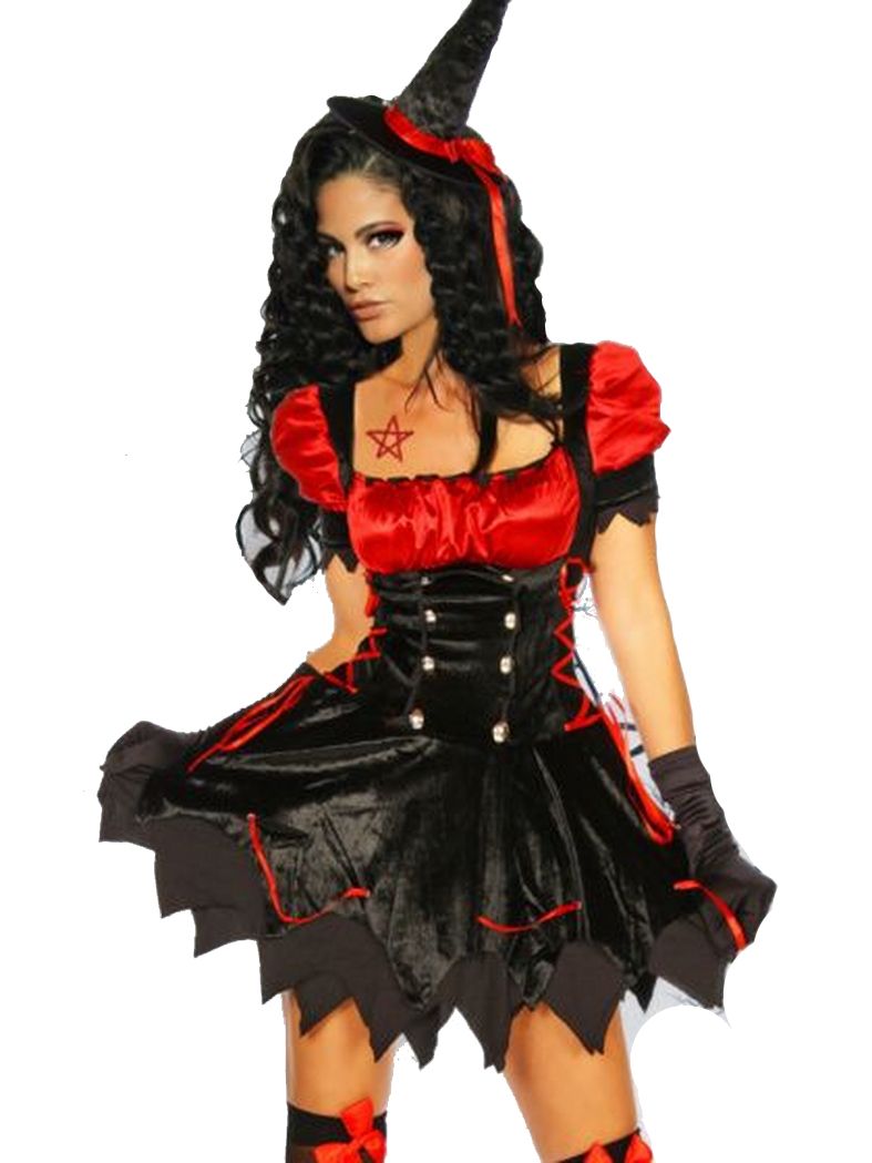 Hexen Kostüm rot mit Hut