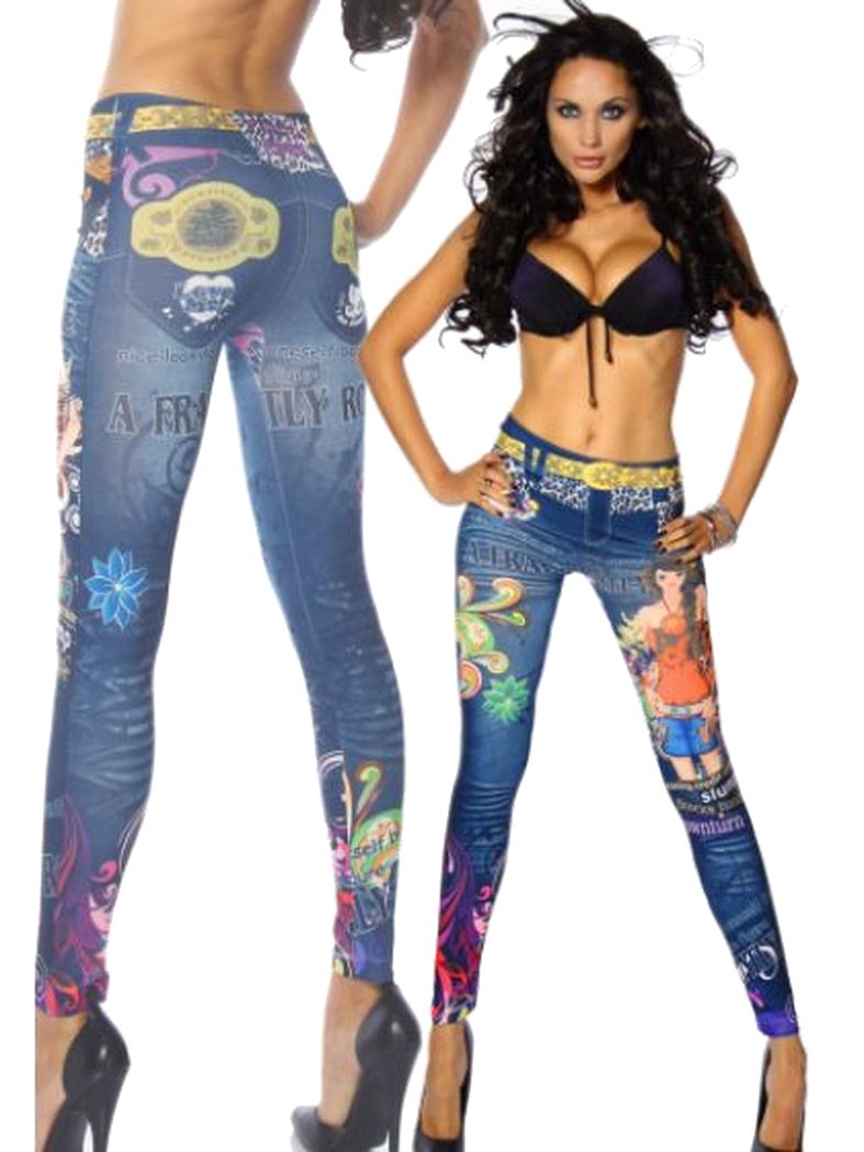 Leggings blau mit bunten Motiven