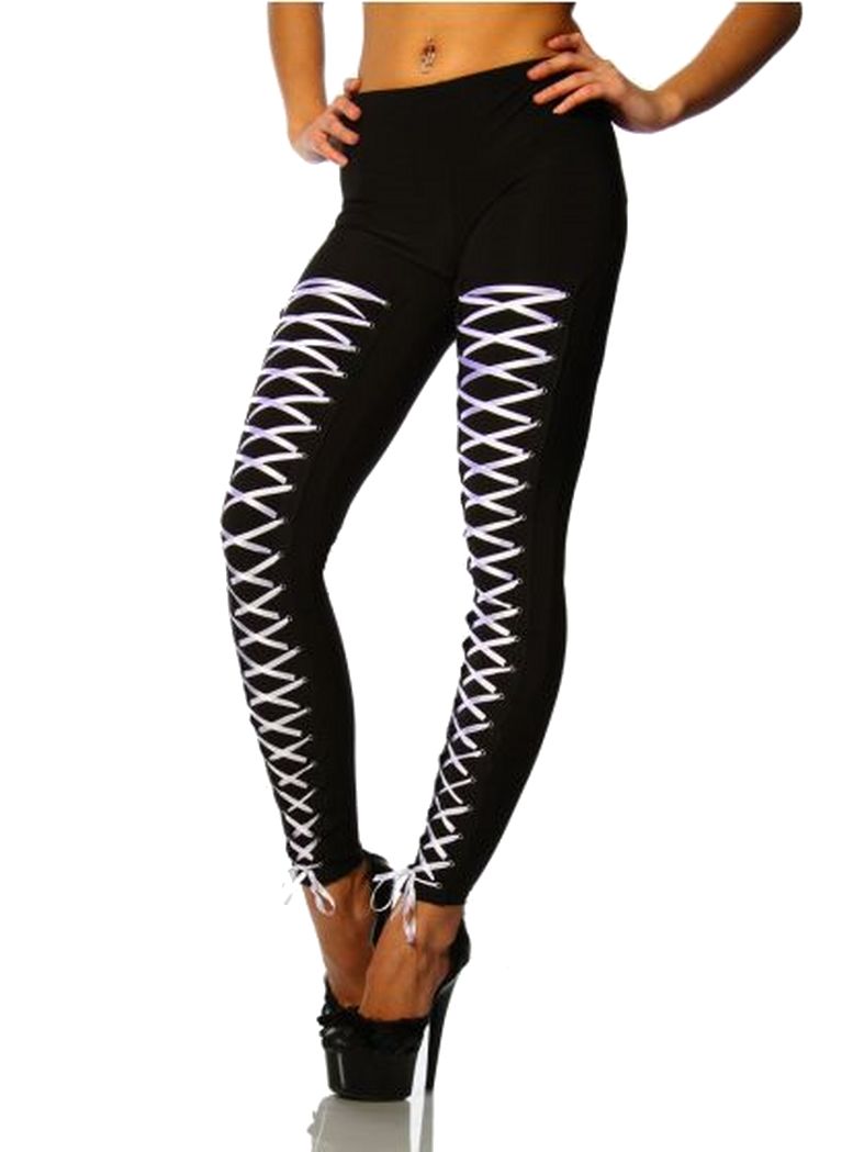 Leggings schwarz mit weißer Schnürung