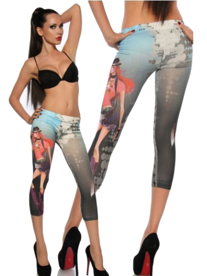 Leggings grau blau mit Motiv