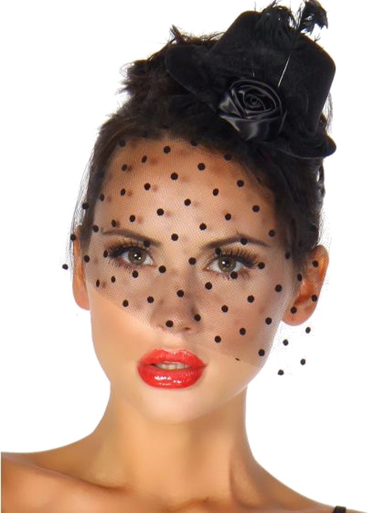 Haarschmuck Rockabilly Mini Zylinder schwarz mit Schleier