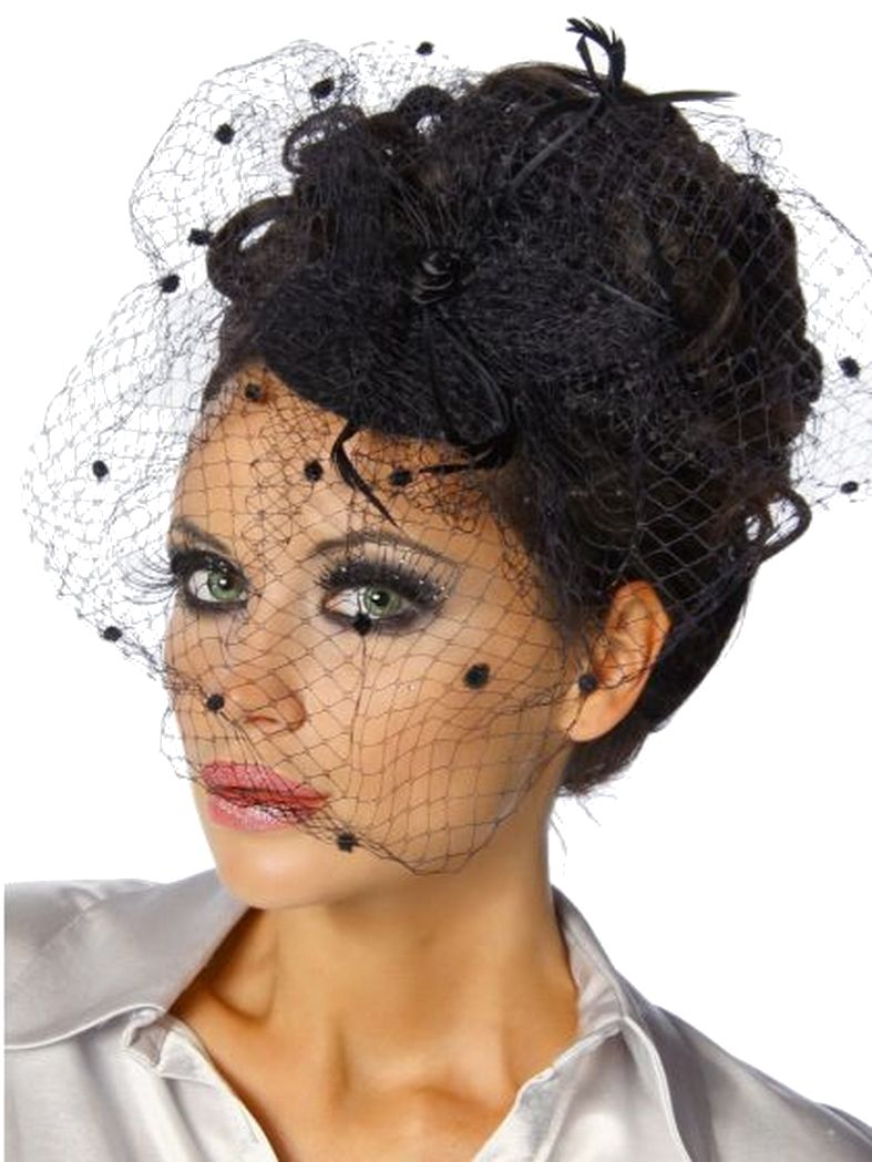 Haarschmuck Mini Zylinder schwarz mit Schleier