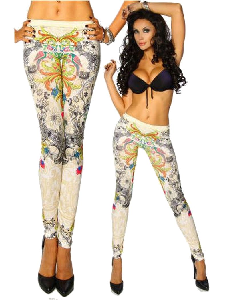 Leggings weiß Blumen Tribal Style