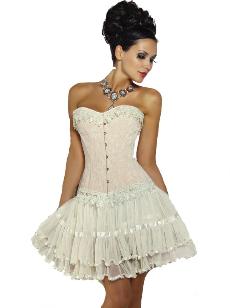 edle Corsage mit Spitzenbordüre in creme