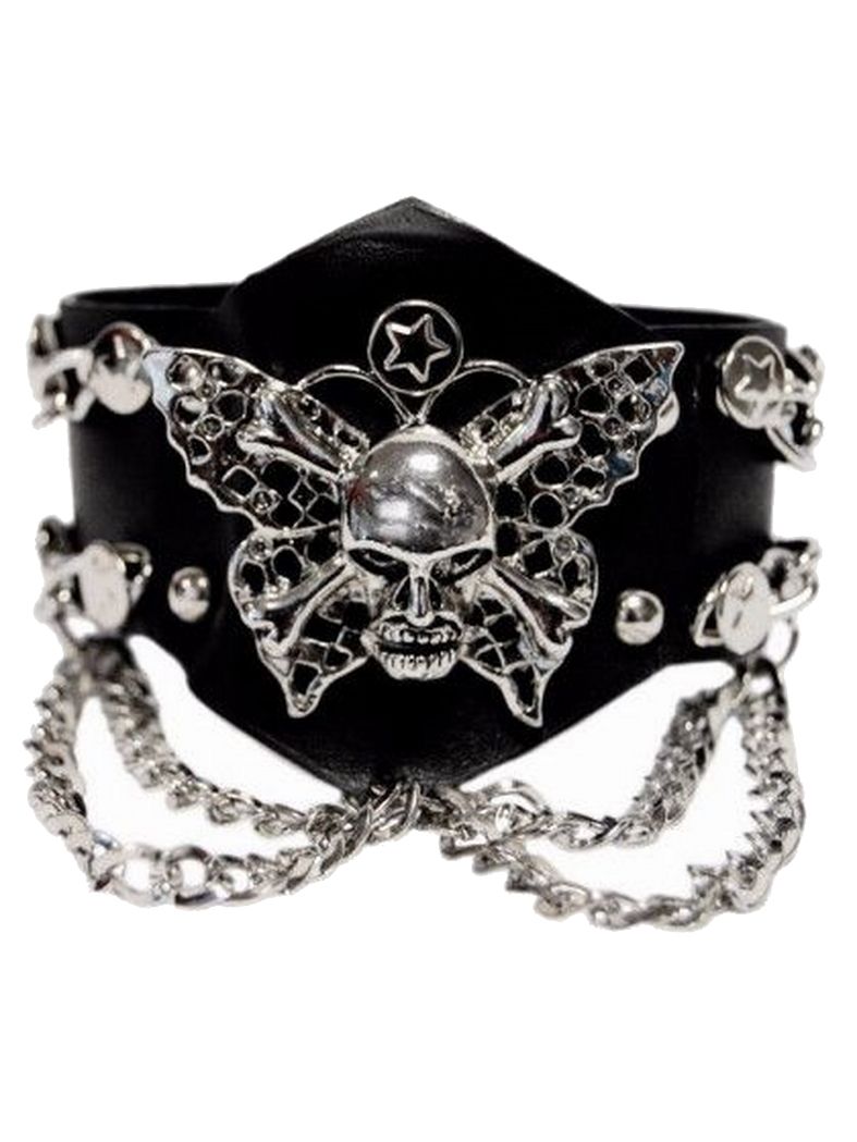 Lederarmband Schmetterling Totenkopf mit Ketten