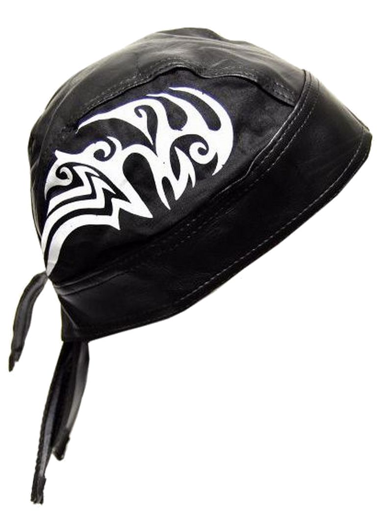 Bandana Cap Kunstleder schwarz Tribal