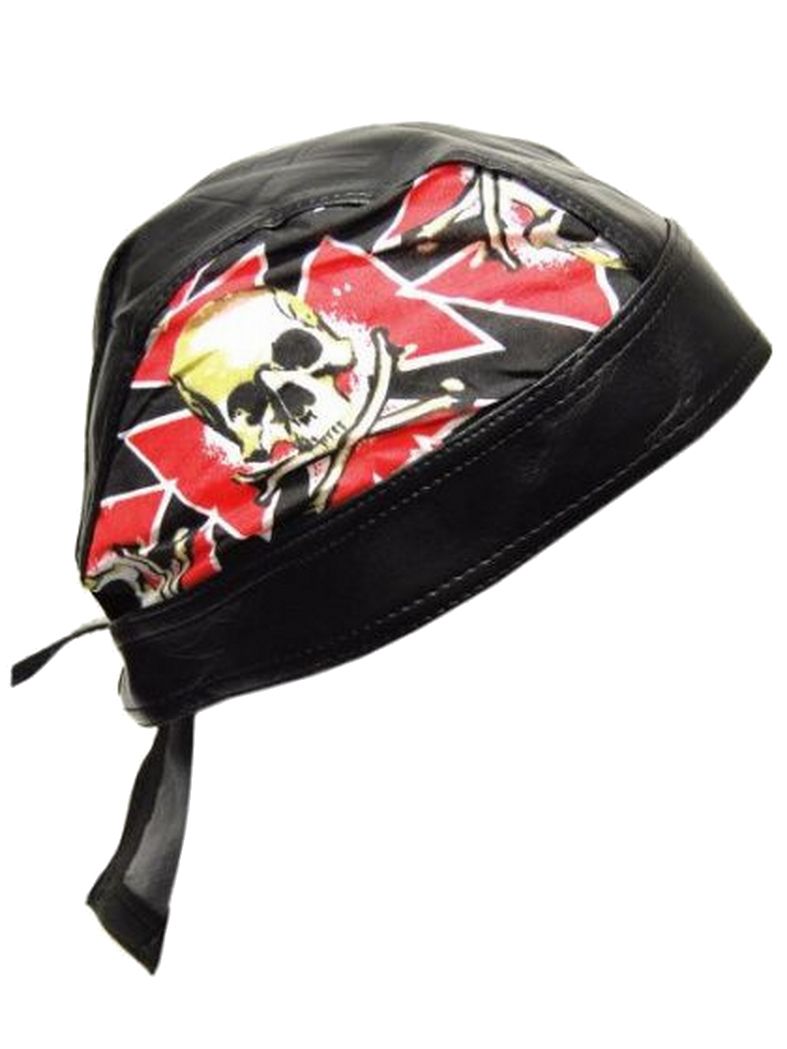Bandana Cap Kunstleder schwarz Cross skull