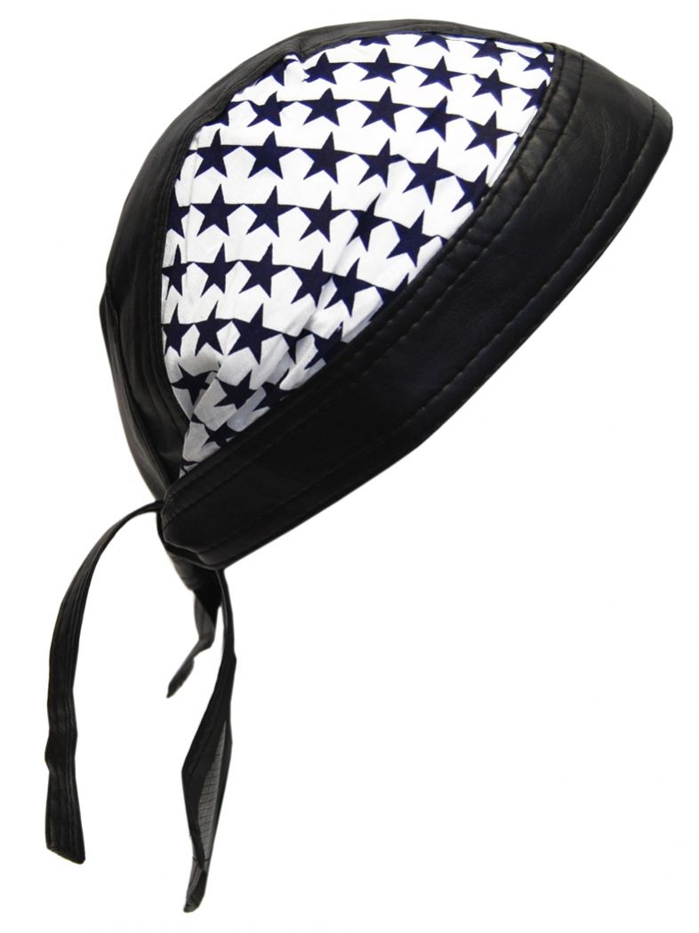 Bandana Cap Kunstleder schwarz weiß Sterne