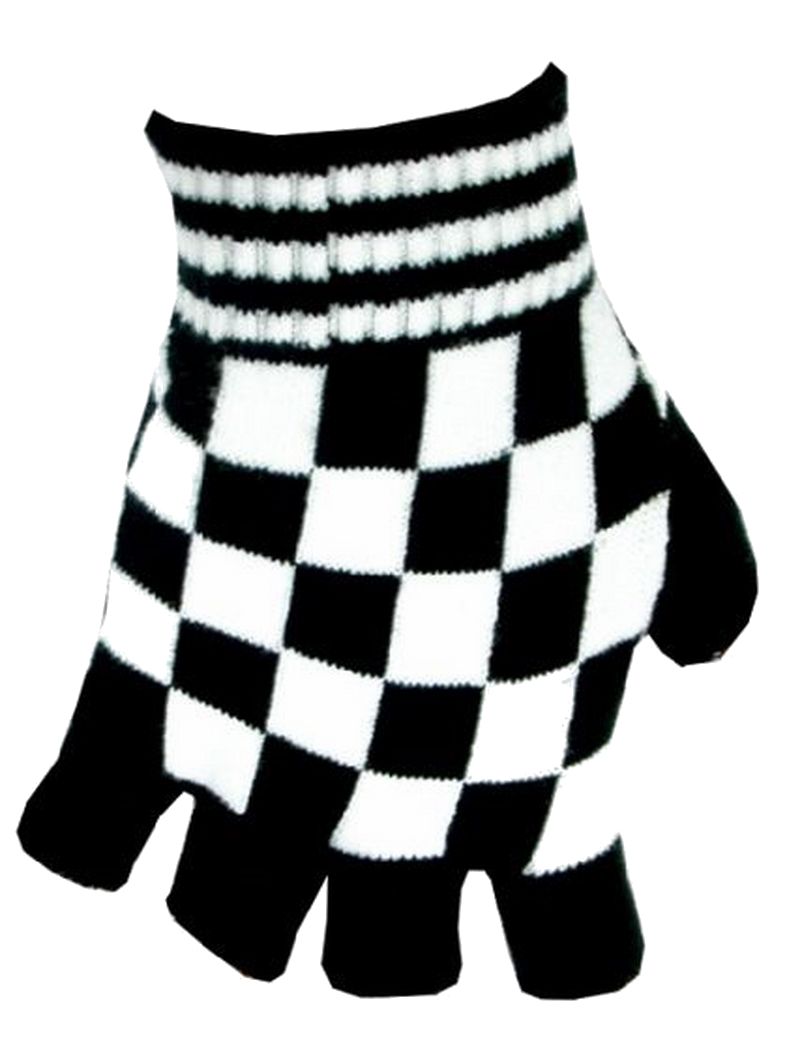Fingerlose Handschuhe weiß schwarz kariert