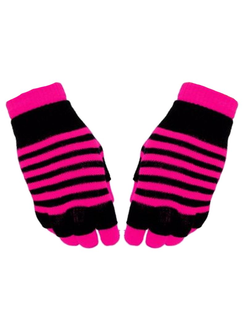 Multi Handschuhe neon pink gestreift 2 in 1