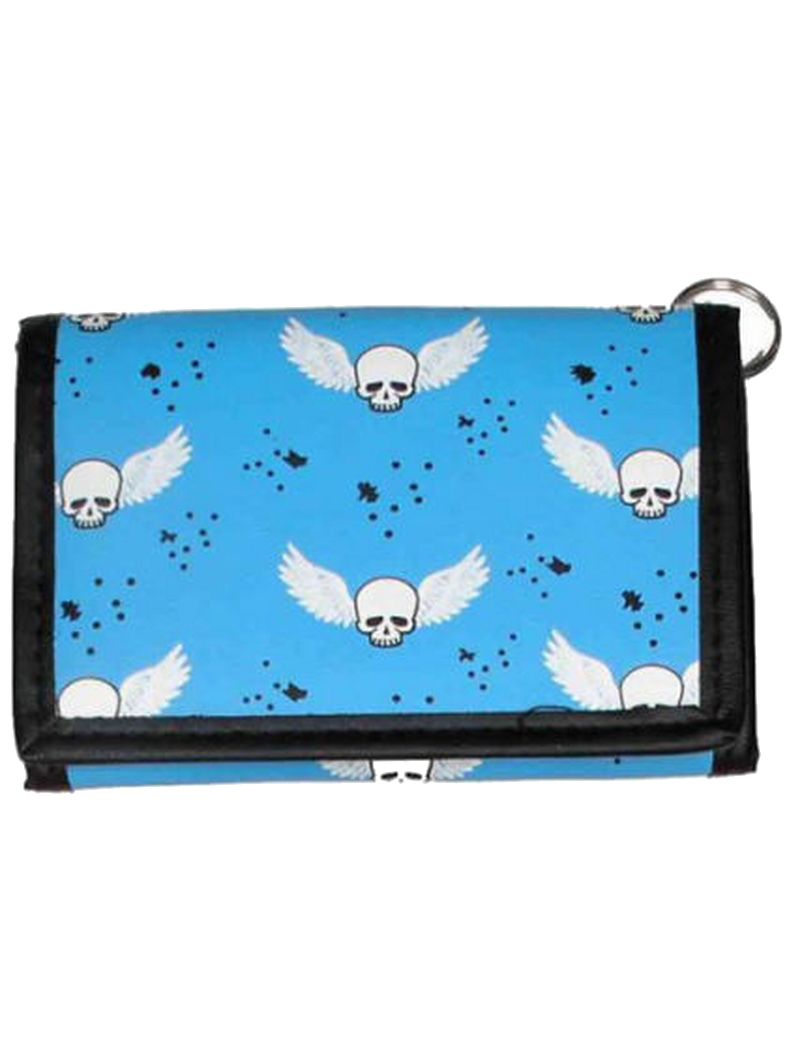 Geldbeutel mit Kette Skull Flügel blau