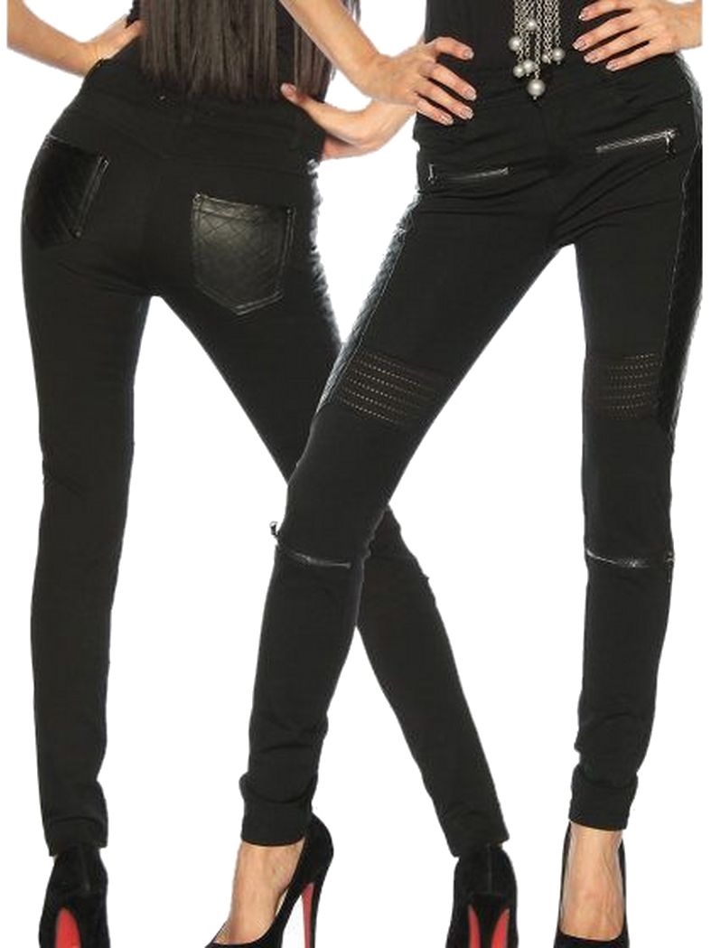 Stretchhose mit Lederimitat schwarz