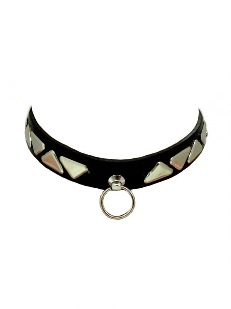 Leder Choker Halsband Dreieck Nieten mit Ring